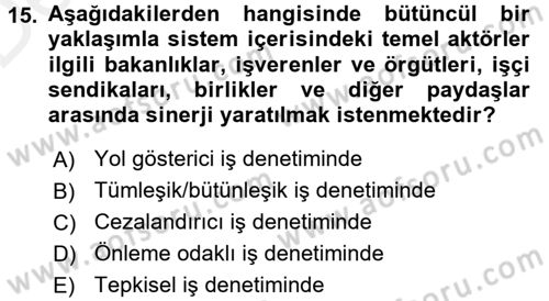 Çalışma Yaşamının Denetimi Dersi 2015 - 2016 Yılı Tek Ders Sınav Soruları 15. Soru