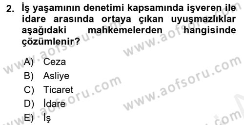 Çalışma Yaşamının Denetimi Dersi 2015 - 2016 Yılı Tek Ders Sınav Soruları 2. Soru
