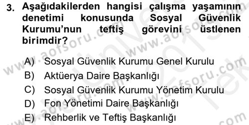 Çalışma Yaşamının Denetimi Dersi 2015 - 2016 Yılı Tek Ders Sınav Soruları 3. Soru