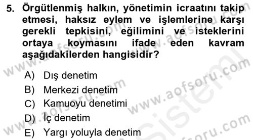 Çalışma Yaşamının Denetimi Dersi 2015 - 2016 Yılı Tek Ders Sınav Soruları 5. Soru