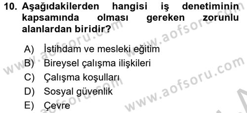 Çalışma Yaşamının Denetimi Dersi 2016 - 2017 Yılı (Vize) Ara Sınav Soruları 10. Soru