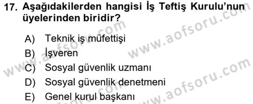 Çalışma Yaşamının Denetimi Dersi 2016 - 2017 Yılı (Vize) Ara Sınav Soruları 17. Soru