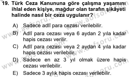 Çalışma Yaşamının Denetimi Dersi 2016 - 2017 Yılı (Vize) Ara Sınav Soruları 19. Soru