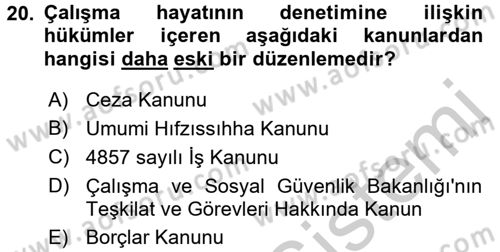 Çalışma Yaşamının Denetimi Dersi 2016 - 2017 Yılı (Vize) Ara Sınav Soruları 20. Soru