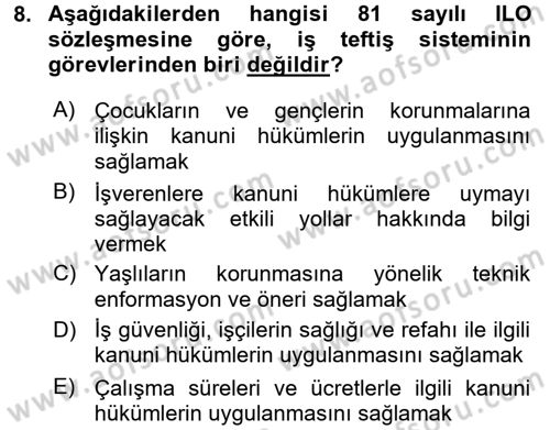 Çalışma Yaşamının Denetimi Dersi 2016 - 2017 Yılı (Vize) Ara Sınav Soruları 8. Soru
