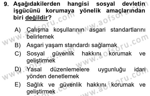 Çalışma Yaşamının Denetimi Dersi 2016 - 2017 Yılı (Vize) Ara Sınav Soruları 9. Soru