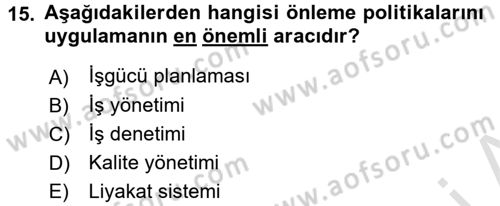 Çalışma Yaşamının Denetimi Dersi 2016 - 2017 Yılı (Final) Dönem Sonu Sınav Soruları 15. Soru