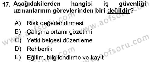 Çalışma Yaşamının Denetimi Dersi 2016 - 2017 Yılı (Final) Dönem Sonu Sınav Soruları 17. Soru