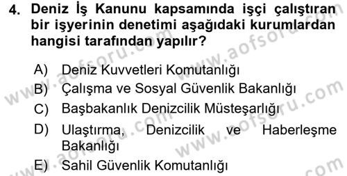 Çalışma Yaşamının Denetimi Dersi 2017 - 2018 Yılı 3 Ders Sınav Soruları 4. Soru