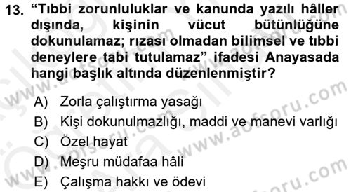 Çalışma Yaşamının Denetimi Dersi 2017 - 2018 Yılı (Vize) Ara Sınav Soruları 13. Soru