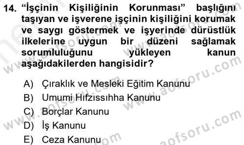 Çalışma Yaşamının Denetimi Dersi 2017 - 2018 Yılı (Vize) Ara Sınav Soruları 14. Soru