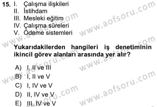 Çalışma Yaşamının Denetimi Dersi 2017 - 2018 Yılı (Vize) Ara Sınav Soruları 15. Soru