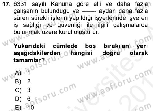 Çalışma Yaşamının Denetimi Dersi 2017 - 2018 Yılı (Vize) Ara Sınav Soruları 17. Soru