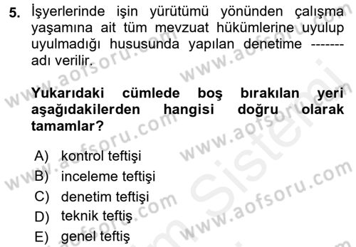 Çalışma Yaşamının Denetimi Dersi 2017 - 2018 Yılı (Final) Dönem Sonu Sınav Soruları 5. Soru