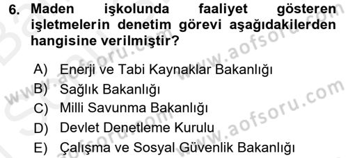 Çalışma Yaşamının Denetimi Dersi 2017 - 2018 Yılı (Final) Dönem Sonu Sınav Soruları 6. Soru