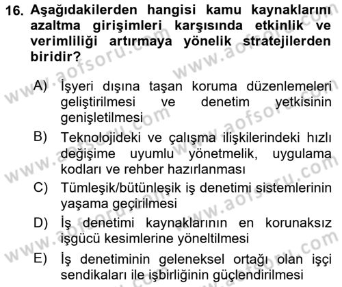 Çalışma Yaşamının Denetimi Dersi 2018 - 2019 Yılı 3 Ders Sınav Soruları 16. Soru