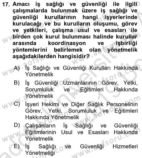Çalışma Yaşamının Denetimi Dersi 2018 - 2019 Yılı 3 Ders Sınav Soruları 17. Soru