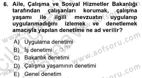 Çalışma Yaşamının Denetimi Dersi 2018 - 2019 Yılı 3 Ders Sınav Soruları 6. Soru