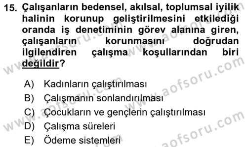 Çalışma Yaşamının Denetimi Dersi 2018 - 2019 Yılı (Vize) Ara Sınav Soruları 15. Soru