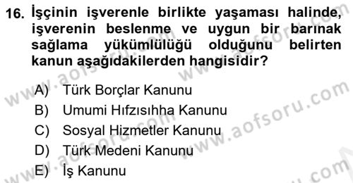Çalışma Yaşamının Denetimi Dersi 2018 - 2019 Yılı (Vize) Ara Sınav Soruları 16. Soru