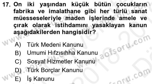 Çalışma Yaşamının Denetimi Dersi 2018 - 2019 Yılı (Vize) Ara Sınav Soruları 17. Soru