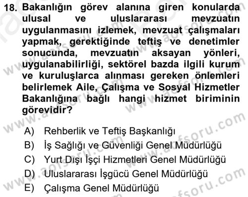 Çalışma Yaşamının Denetimi Dersi 2018 - 2019 Yılı (Vize) Ara Sınav Soruları 18. Soru