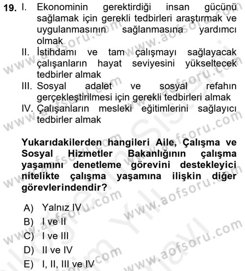 Çalışma Yaşamının Denetimi Dersi 2018 - 2019 Yılı (Vize) Ara Sınav Soruları 19. Soru
