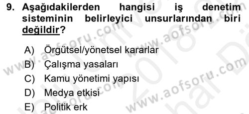 Çalışma Yaşamının Denetimi Dersi 2018 - 2019 Yılı (Vize) Ara Sınav Soruları 9. Soru