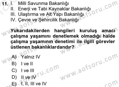 Çalışma Yaşamının Denetimi Dersi 2018 - 2019 Yılı (Final) Dönem Sonu Sınav Soruları 11. Soru
