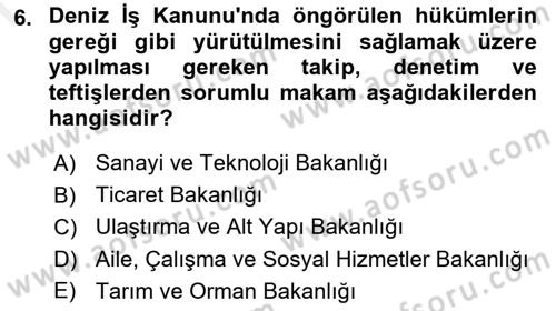 Çalışma Yaşamının Denetimi Dersi 2018 - 2019 Yılı (Final) Dönem Sonu Sınav Soruları 6. Soru