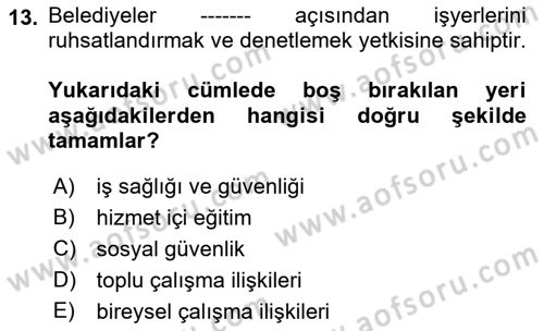 Çalışma Yaşamının Denetimi Dersi 2018 - 2019 Yılı Yaz Okulu Sınav Soruları 13. Soru