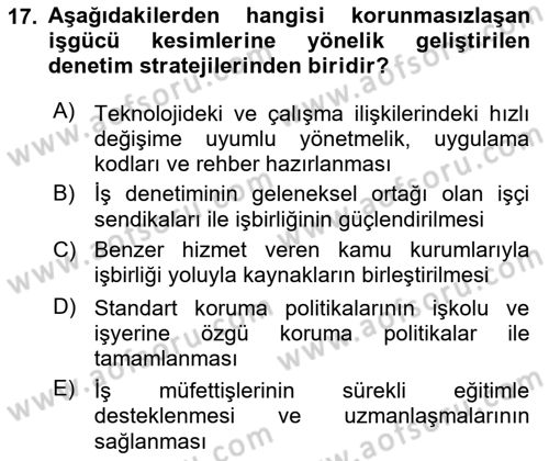 Çalışma Yaşamının Denetimi Dersi 2018 - 2019 Yılı Yaz Okulu Sınav Soruları 17. Soru