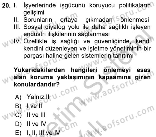 Çalışma Yaşamının Denetimi Dersi 2018 - 2019 Yılı Yaz Okulu Sınav Soruları 20. Soru