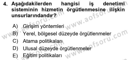 Çalışma Yaşamının Denetimi Dersi 2018 - 2019 Yılı Yaz Okulu Sınav Soruları 4. Soru
