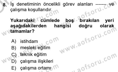 Çalışma Yaşamının Denetimi Dersi 2018 - 2019 Yılı Yaz Okulu Sınav Soruları 8. Soru