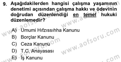 Çalışma Yaşamının Denetimi Dersi 2018 - 2019 Yılı Yaz Okulu Sınav Soruları 9. Soru