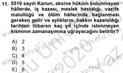 Çalışma Yaşamının Denetimi Dersi 2020 - 2021 Yılı Yaz Okulu Sınav Soruları 11. Soru