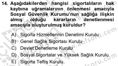Çalışma Yaşamının Denetimi Dersi 2020 - 2021 Yılı Yaz Okulu Sınav Soruları 14. Soru