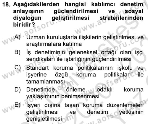 Çalışma Yaşamının Denetimi Dersi 2020 - 2021 Yılı Yaz Okulu Sınav Soruları 18. Soru