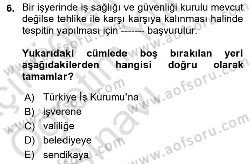 Çalışma Yaşamının Denetimi Dersi 2020 - 2021 Yılı Yaz Okulu Sınav Soruları 6. Soru