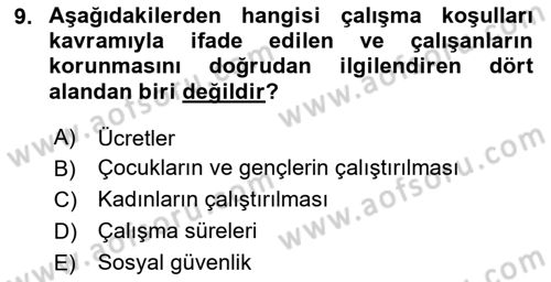 Çalışma Yaşamının Denetimi Dersi 2020 - 2021 Yılı Yaz Okulu Sınav Soruları 9. Soru