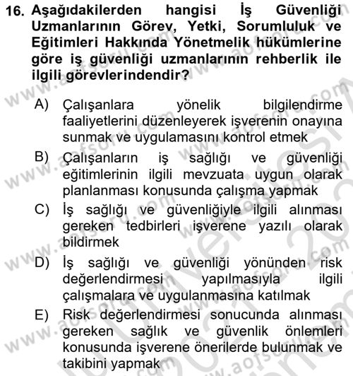 Çalışma Yaşamının Denetimi Dersi 2021 - 2022 Yılı (Final) Dönem Sonu Sınav Soruları 16. Soru
