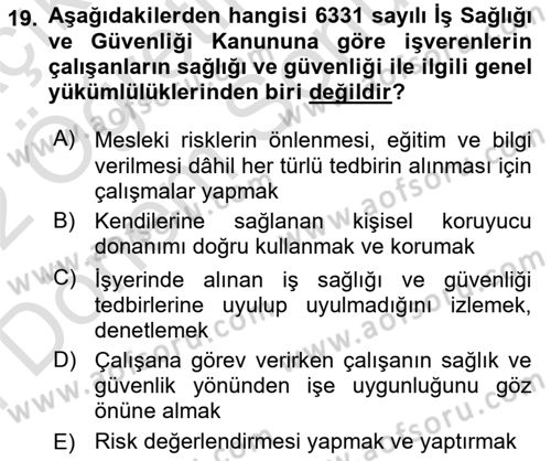 Çalışma Yaşamının Denetimi Dersi 2021 - 2022 Yılı (Final) Dönem Sonu Sınav Soruları 19. Soru