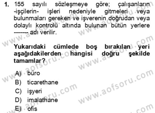 Çalışma Yaşamının Denetimi Dersi 2021 - 2022 Yılı Yaz Okulu Sınav Soruları 1. Soru
