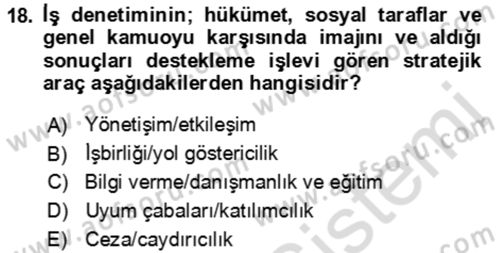 Çalışma Yaşamının Denetimi Dersi 2021 - 2022 Yılı Yaz Okulu Sınav Soruları 18. Soru