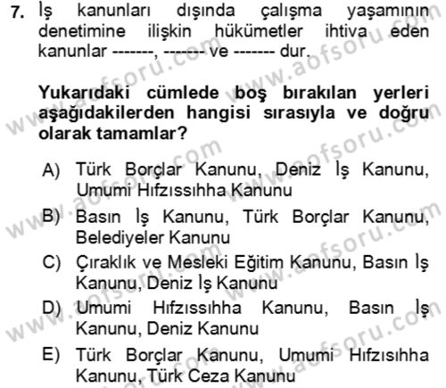 Çalışma Yaşamının Denetimi Dersi 2021 - 2022 Yılı Yaz Okulu Sınav Soruları 7. Soru