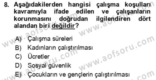 Çalışma Yaşamının Denetimi Dersi 2021 - 2022 Yılı Yaz Okulu Sınav Soruları 8. Soru