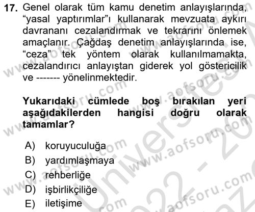 Çalışma Yaşamının Denetimi Dersi 2022 - 2023 Yılı Yaz Okulu Sınav Soruları 17. Soru