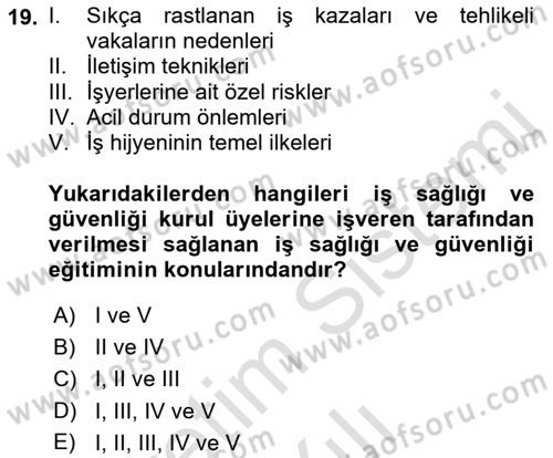 Çalışma Yaşamının Denetimi Dersi 2022 - 2023 Yılı Yaz Okulu Sınav Soruları 19. Soru