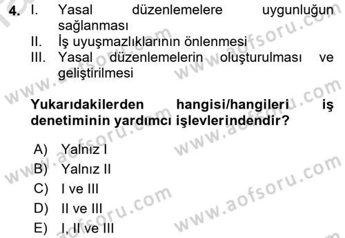 Çalışma Yaşamının Denetimi Dersi 2022 - 2023 Yılı Yaz Okulu Sınav Soruları 4. Soru
